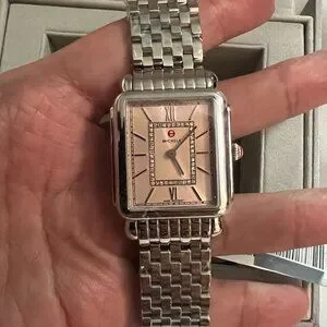 MICHELE DECO II DESERT ROSE PINK DIAMOND DIAL STEEL WATCH MWW06X000036 NEW NEW Michele Deco II Desert Rose Pink Silver Diamond Watch  main image 2